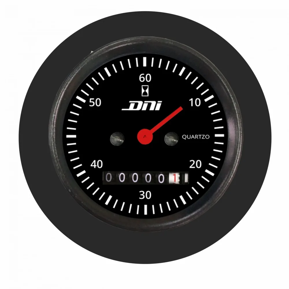Horímetro Aro Preto e Fundo Preto Com Iluminação e Amortecedor 52mm Bivolt Universal