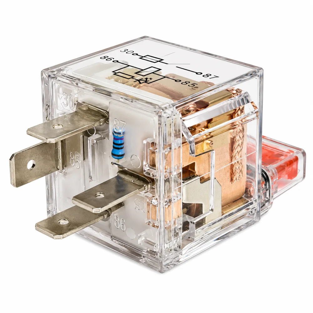Relé Auxiliar Acrílico c/ LED e Fusível – 40A de Pico – 12V 4 Terminais