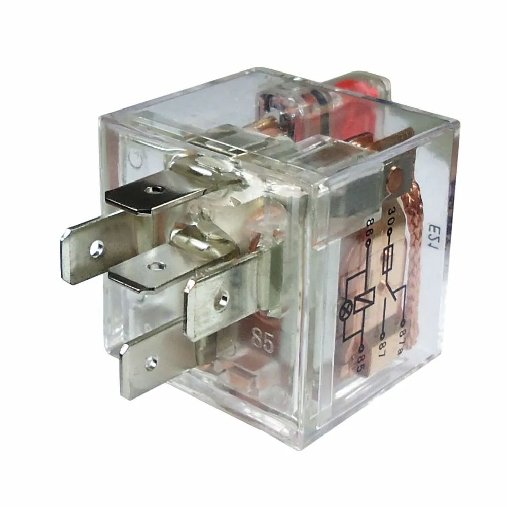 Relé Auxiliar Reversor Acrílico c/ LED e Fusível - 40/30A de Pico - 12V 5 Terminais
