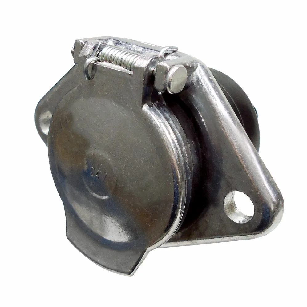 Tomada Elétrica para Engate Redonda 7 Polos Fêmea (Fixa) - Alumínio Polido - 12/24V