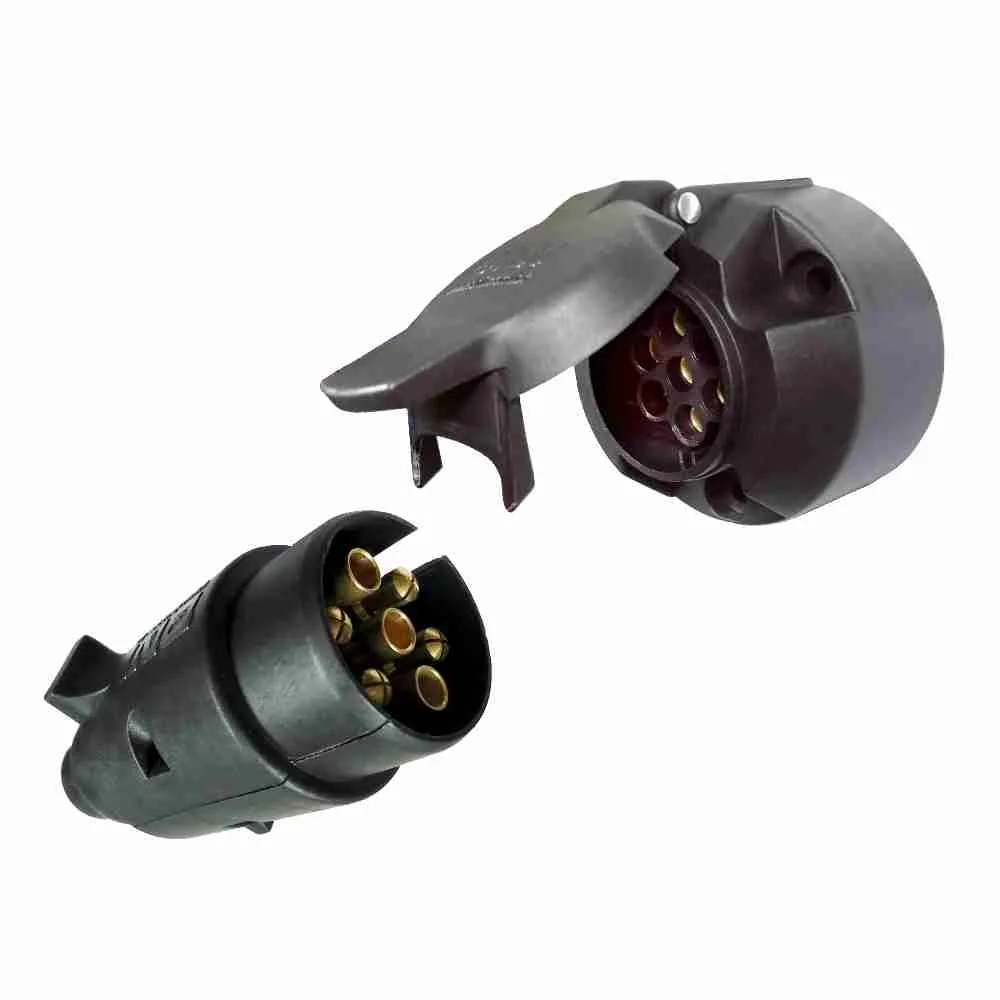 Tomada Elétrica P/ Engate Redonda 7 Polos Completa - Nylon Preto - 12/24V