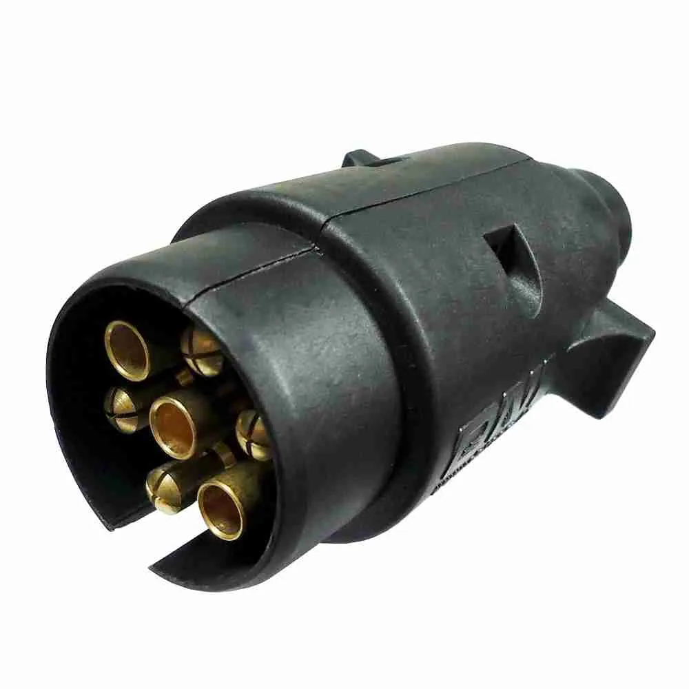 Tomada Elétrica P/ Engate Redonda 7 Polos, Macho - Nylon Preto - 12/24V