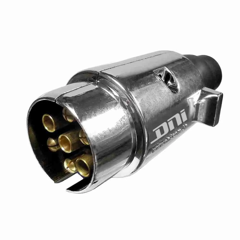 Tomada Elétrica P/ Engate Redonda 7 Polos Macho - Plástico Cromado - 12/24V